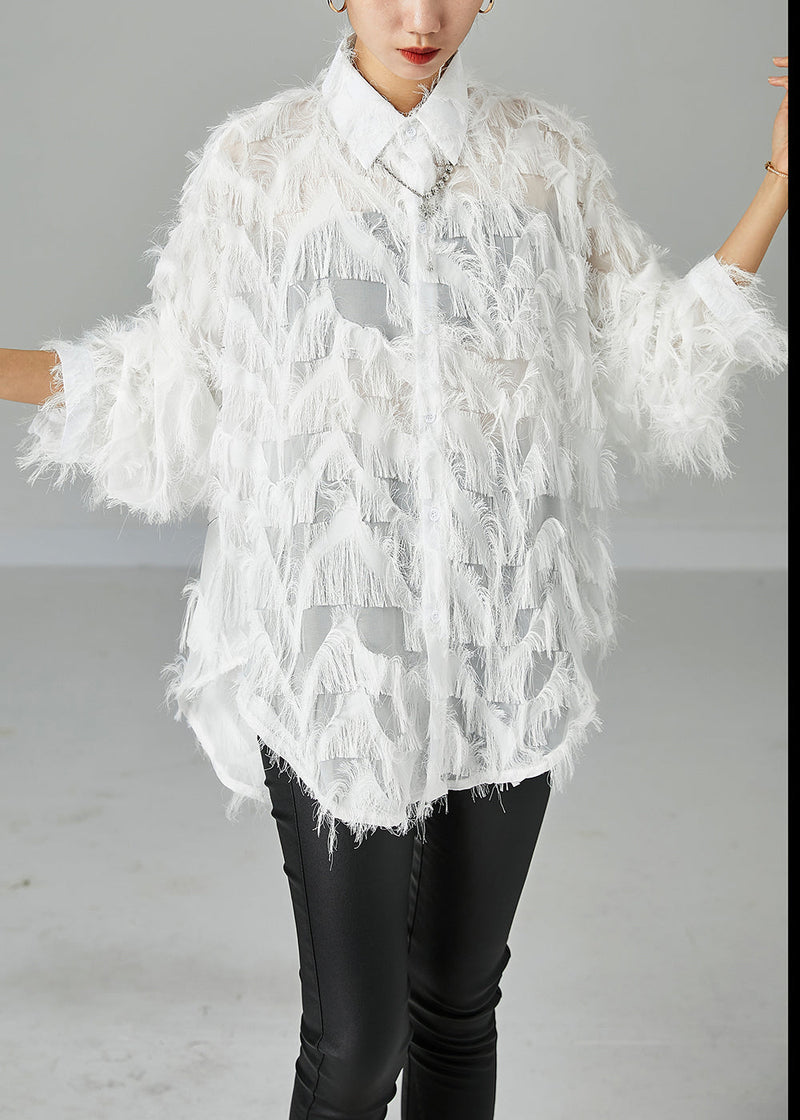 Diy White Oversized Fluffy Cotton Blouse Tops Summer