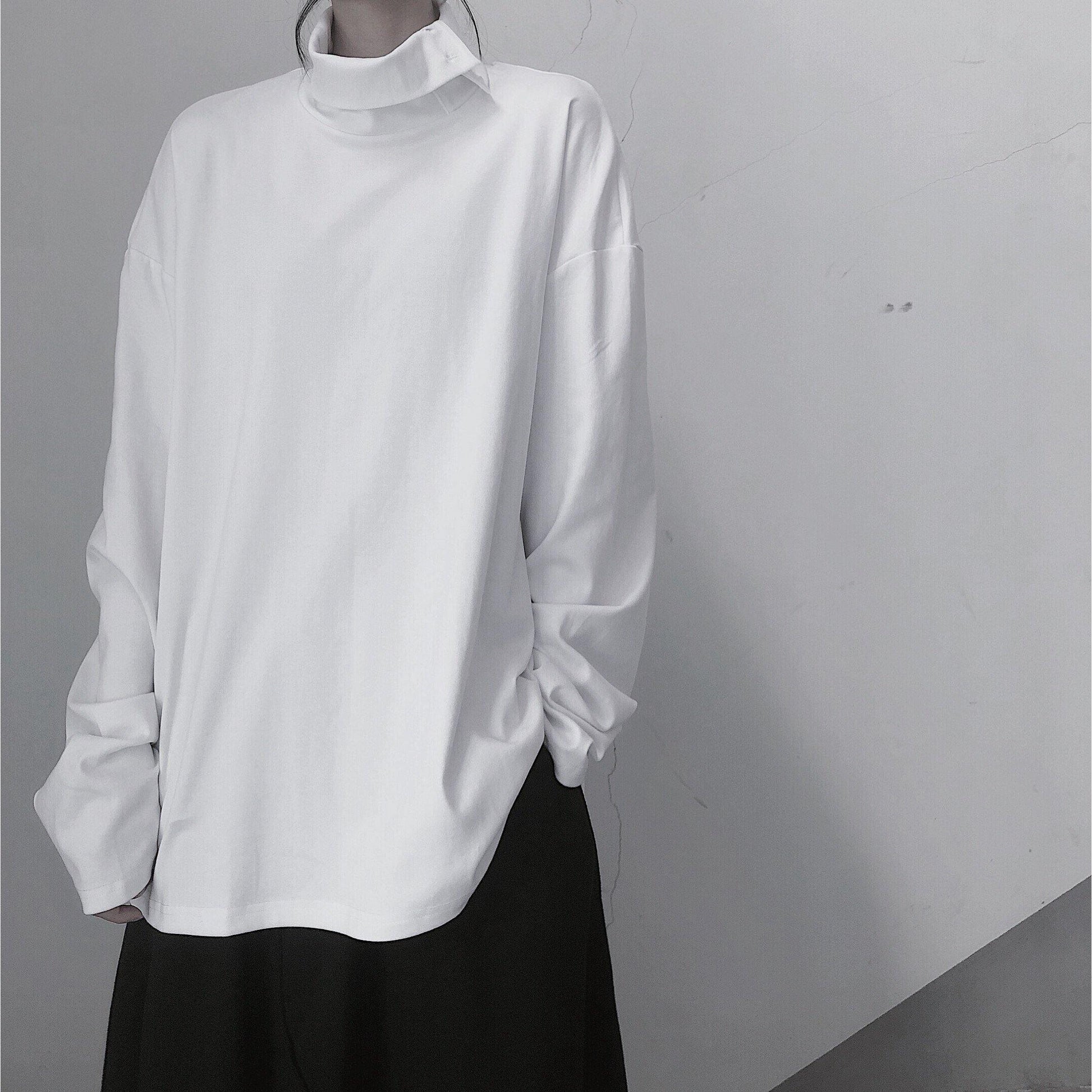 Diy White Tunic Top High Neck Asymmetric Midi Top