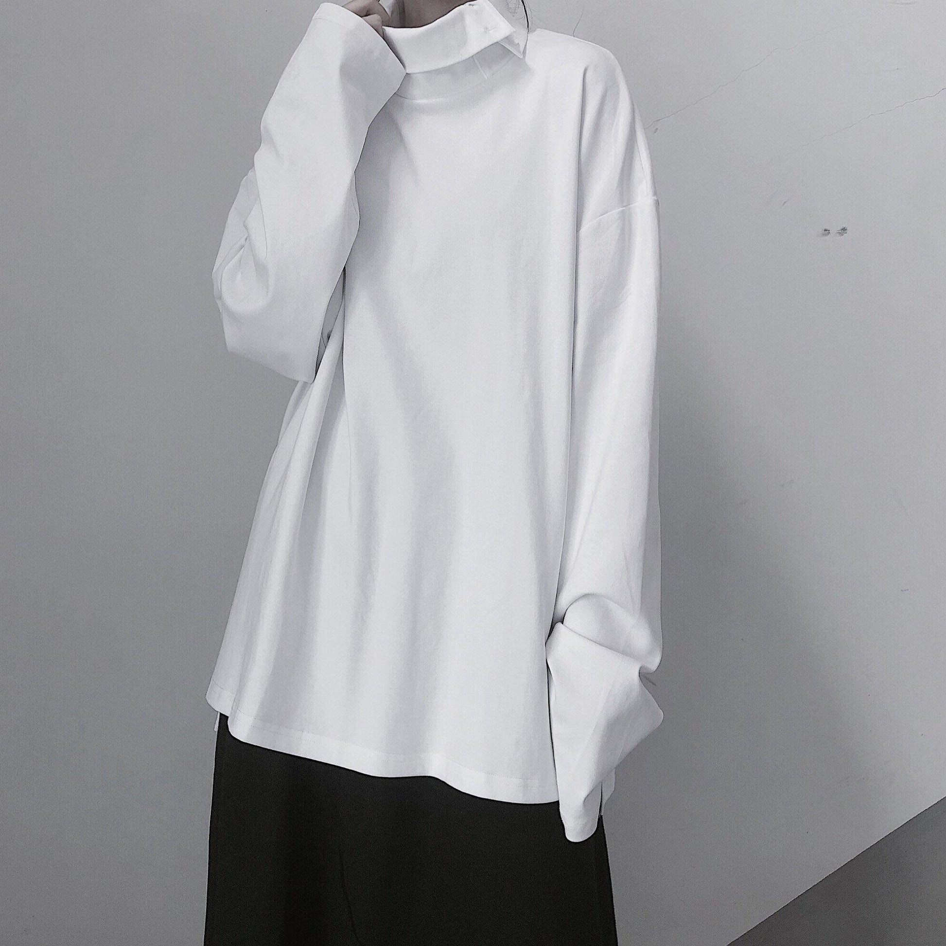 Diy White Tunic Top High Neck Asymmetric Midi Top