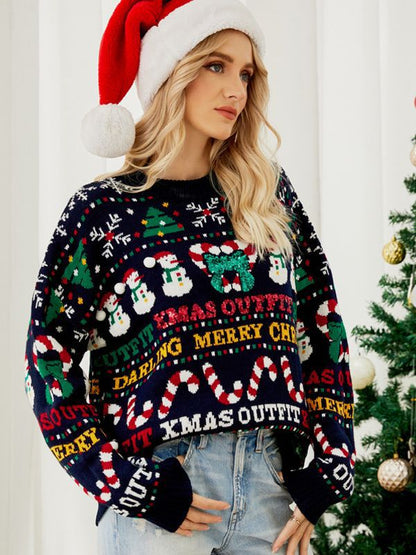Fake Christmas Knit Sweater Women's with Holiday Pattern