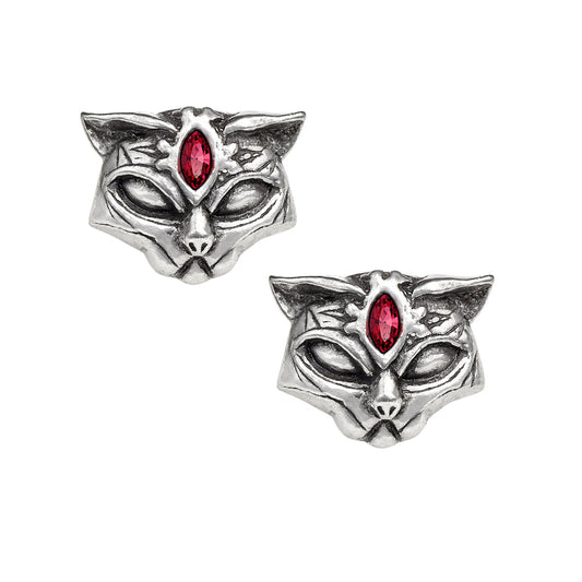 Sacred Cat Earrings With Red Crystals by Alchemy Gothic