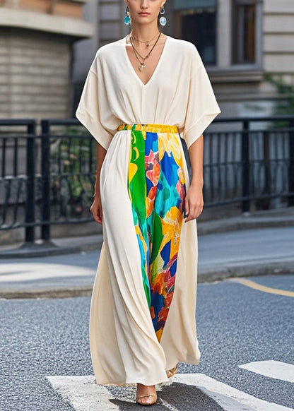 Apricot Cinched Patchwork Chiffon Party Dress Summer