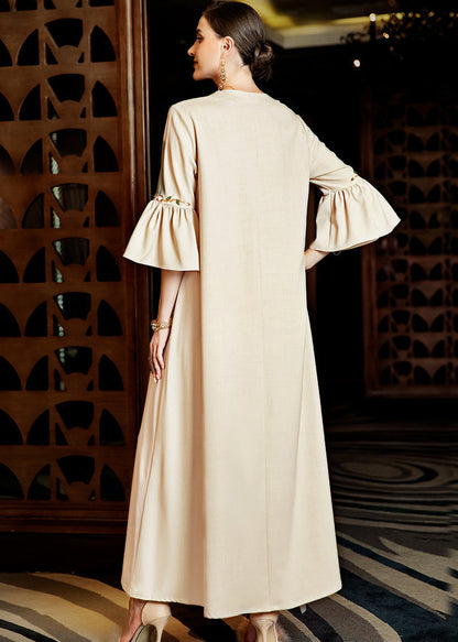 Apricot Embroideried Chiffon Long Dress Flare Sleeve