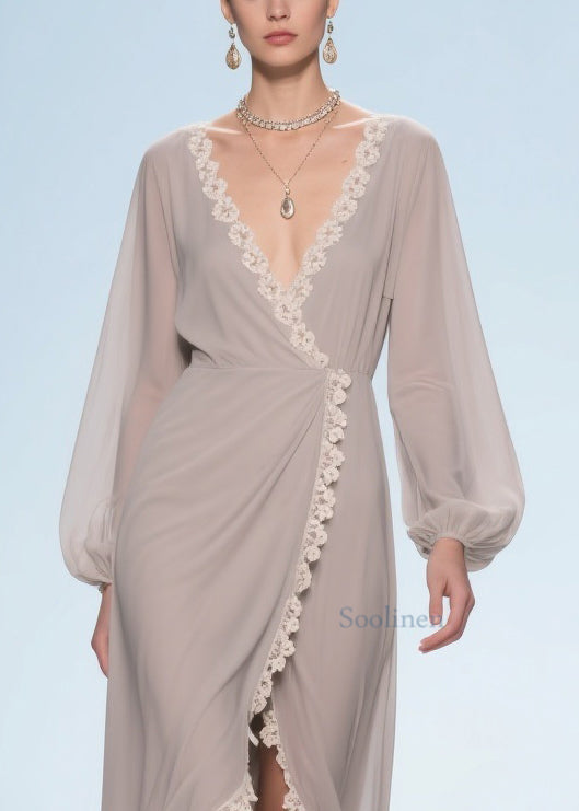 Apricot Lace Low High Design Chiffon Maxi Dresses