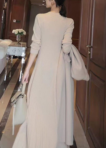 Apricot O Neck Knit Long Sweater Winter