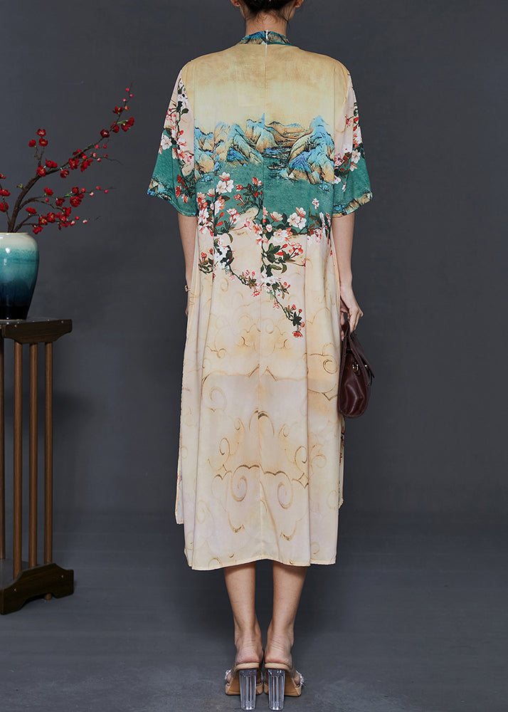 Apricot Print Chiffon Fake Two Piece Dress Summer