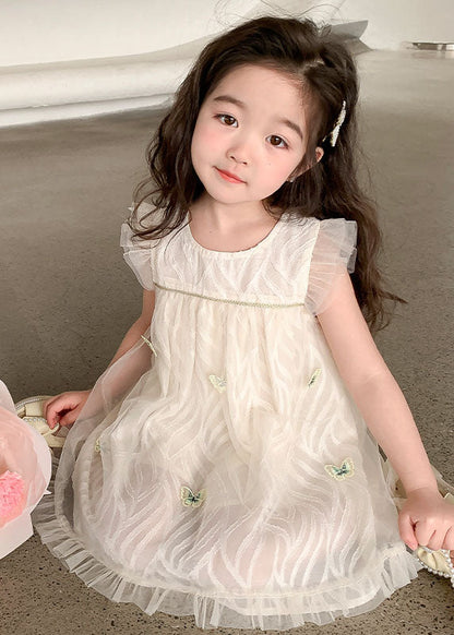 Apricot Ruffled Butterfly Patchwork Tulle Baby Dress Summer