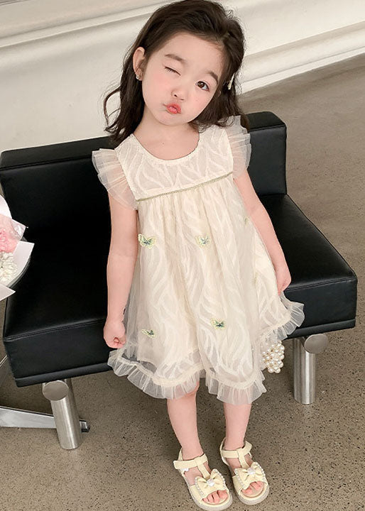 Apricot Ruffled Butterfly Patchwork Tulle Baby Dress Summer