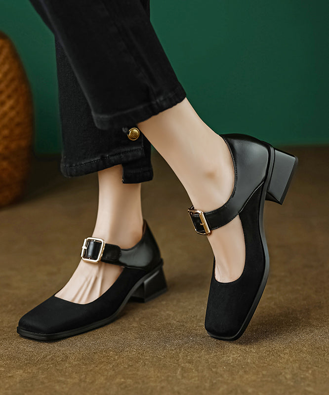 Apricot Suede Square Head Buckle High Heels