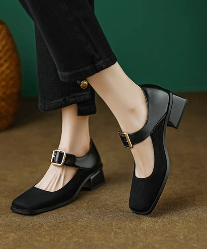 Apricot Suede Square Head Buckle High Heels