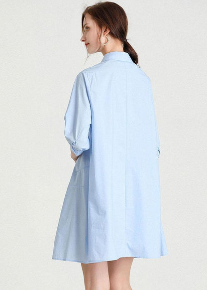 Baby Blue Peterpan Collar Button Summer Cotton Dress