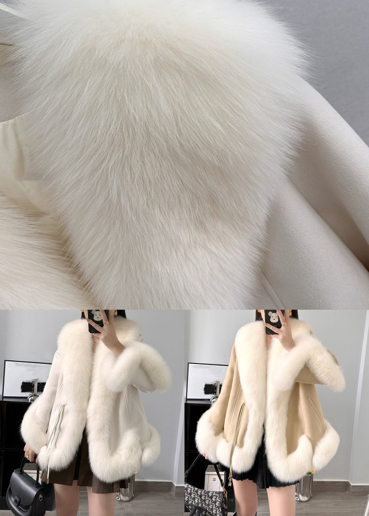 Beige Fox Collar Pockets Parkas Winter