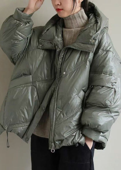 Beige Hooded Drawstring Duck Down Jacket Winter