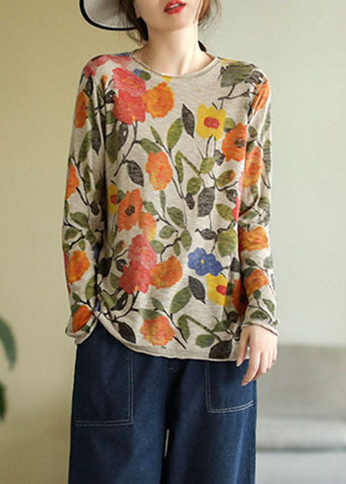 Black O-neck Print Cotton Knitted Top Long Sleeve