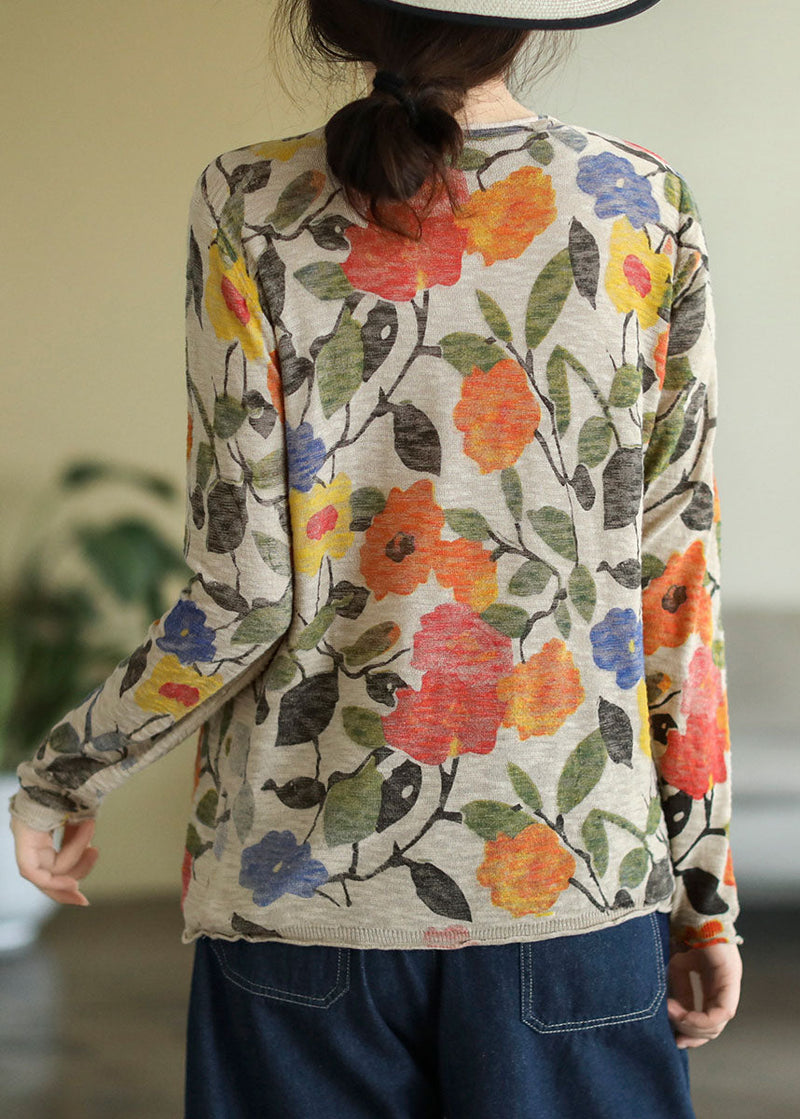 Black O-neck Print Cotton Knitted Top Long Sleeve