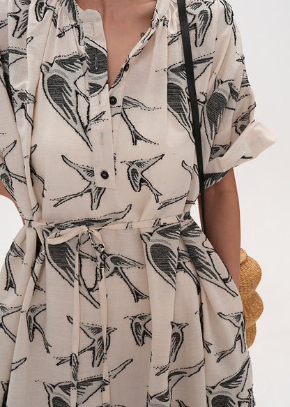 Beige Oversized Jacquard Cotton Dresses Summer