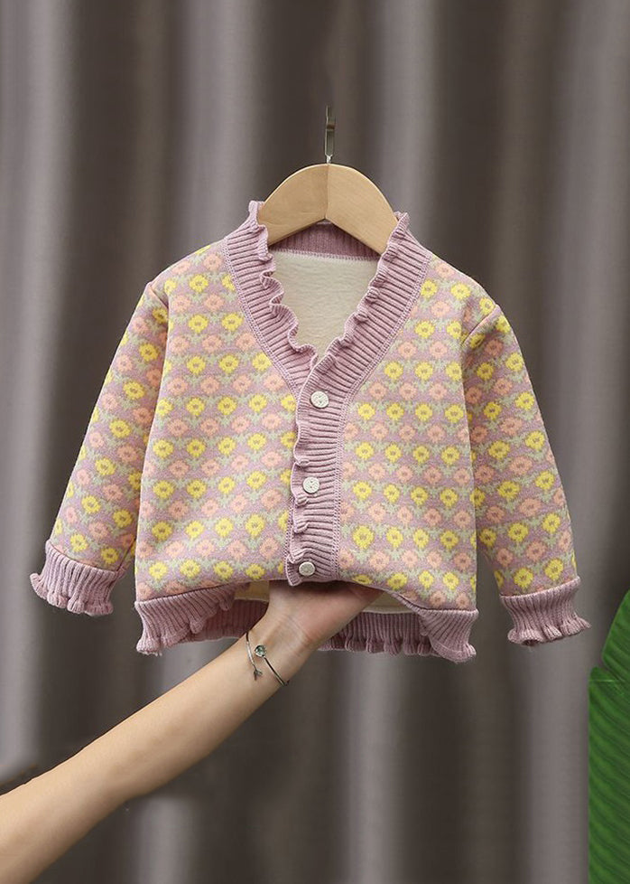 Beige Ruffled Button Print Warm Fleece Baby Coat Long Sleeve