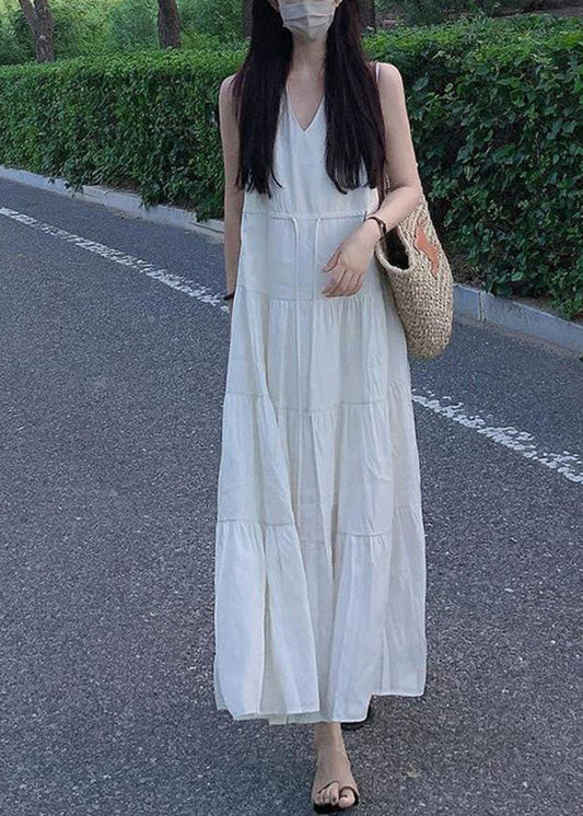 Beige V Neck Patchwork Vacation Chiffon Long Dresses Summer