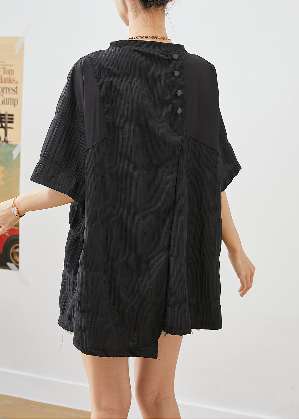 Black Asymmetrical Wrinkled Cotton Tank Tops Summer