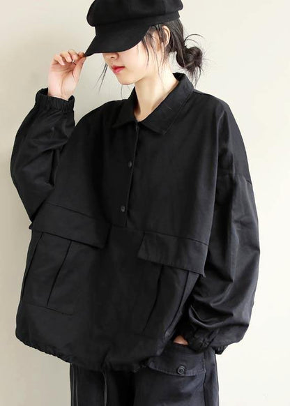Elegant Black Clothes Lapel Patchwork Plus Size Clothing Spring Shirts