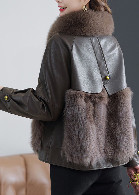 Fox Collar Button Sheepskin Coat Fall