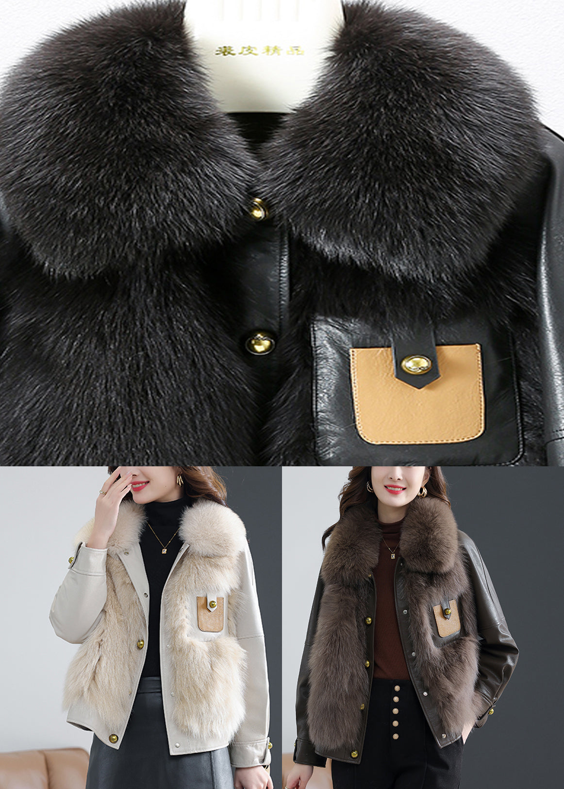 Fox Collar Button Sheepskin Coat Fall