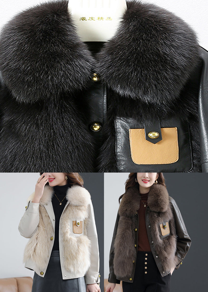 Fox Collar Button Sheepskin Coat Fall