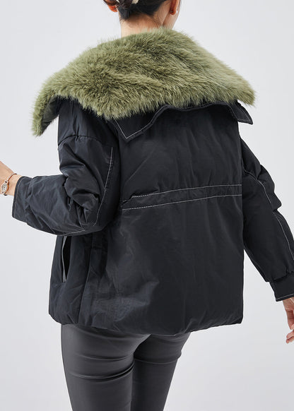 Black Fur Collar Patchwork Fine Cotton Filled Witner Coats