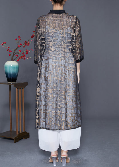 Black Jacquard Hollow Out Tulle Long Cardigan Summer