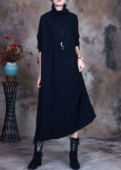 Black Knit Warm Long Dresses Spring
