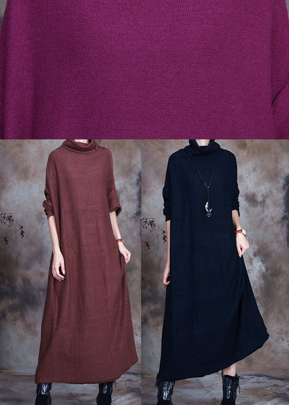 Black Knit Warm Long Dresses Spring