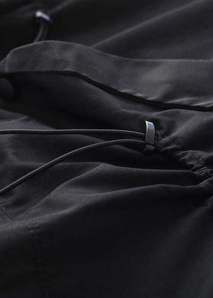 Elegant Black O-Neck Asymmetrical Design Cinched Sweatshirt Streetwear