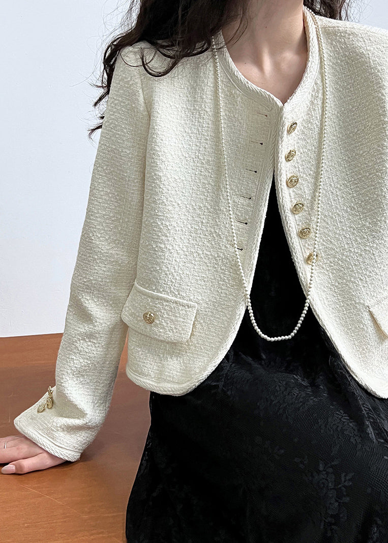 Black O-neck Button Woolen Coat Long Sleeve