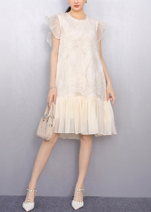 Black O Neck Wrinkled Tulle Patchwork Dress Summer