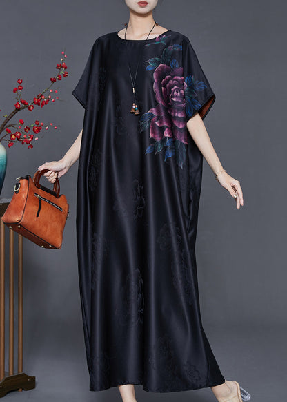 Black Oversized Jacquard Silk Dresses Summer