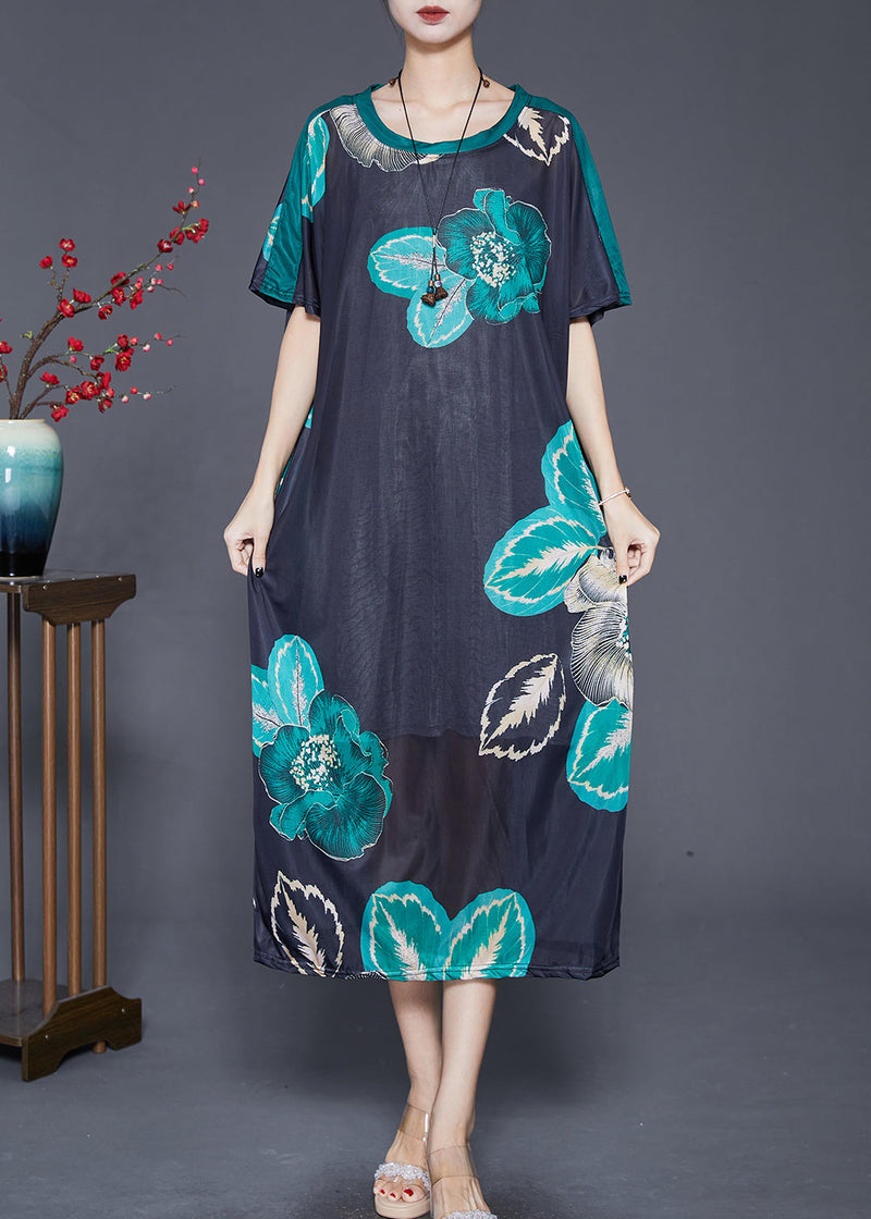 Black Oversized Print Silk Maxi Dresses Summer