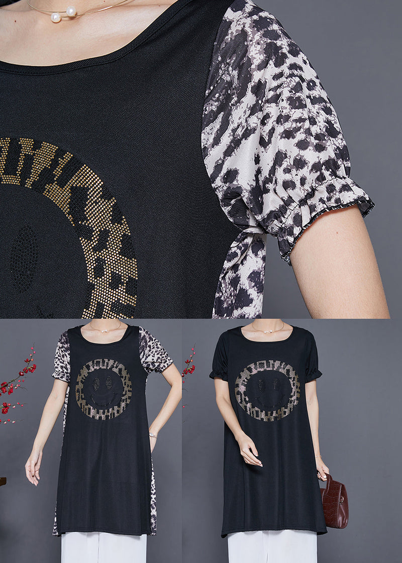 Black Oversized Smiling Face Zircon Chiffon Dresses Summer