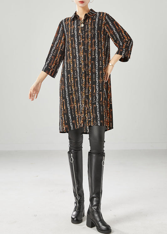 Black Peter Pan Collar Print Chiffon Shirt Dress Bracelet Sleeve