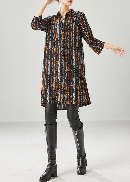 Black Peter Pan Collar Print Chiffon Shirt Dress Bracelet Sleeve