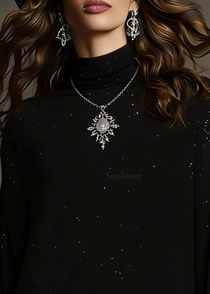 Black Sequins Lace Patchwork Knit Blouses Spring