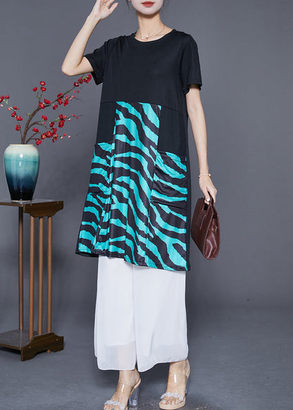 Black Striped Patchwork Pockets Cotton Maxi Dresses Summer