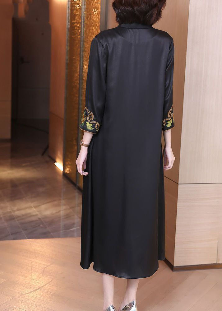 Black V Neck Print Draping Silk Long Cardigans Bracelet Sleeve