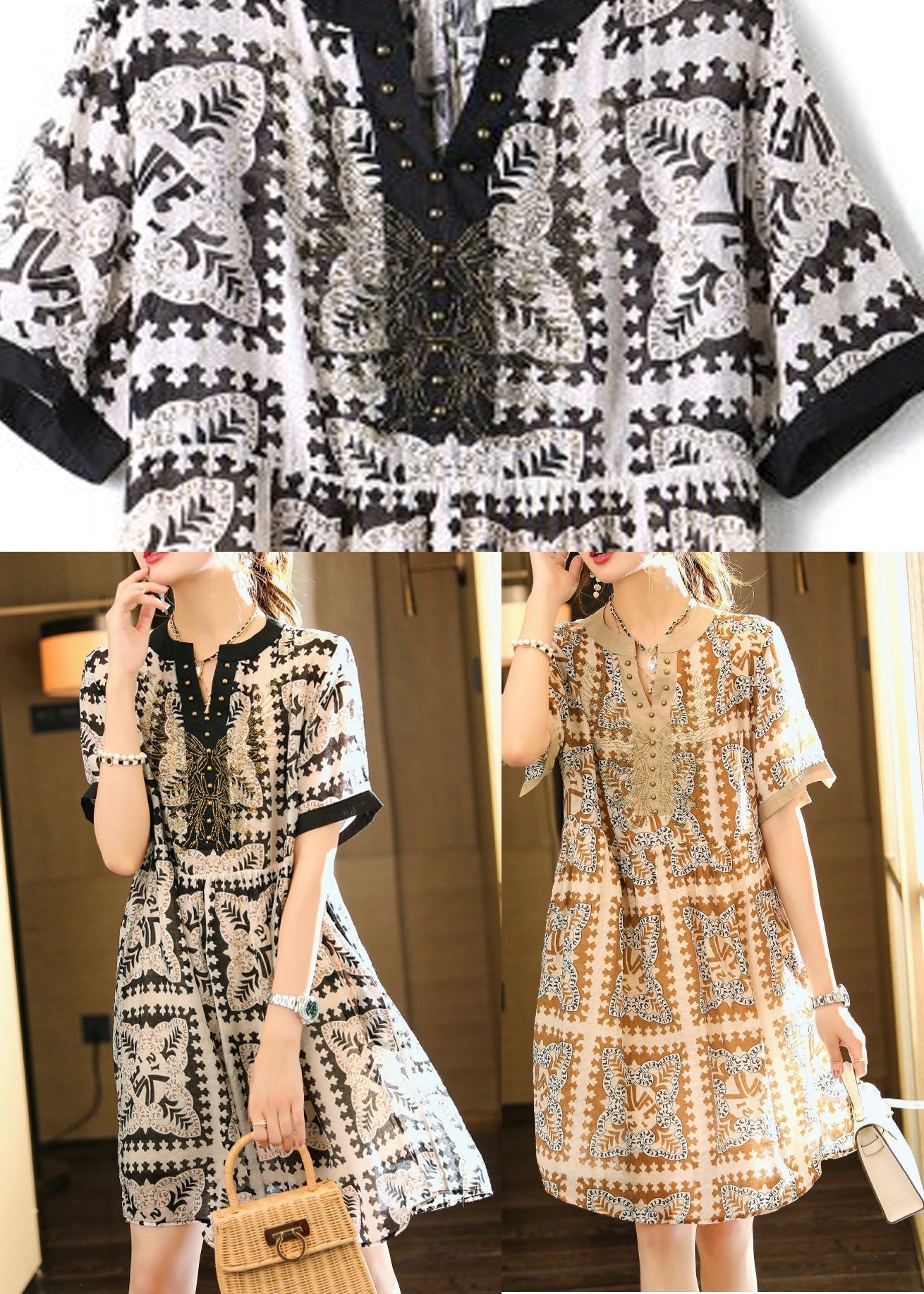 Black V Neck Print Vacation Chiffon Maxi Dresses Summer