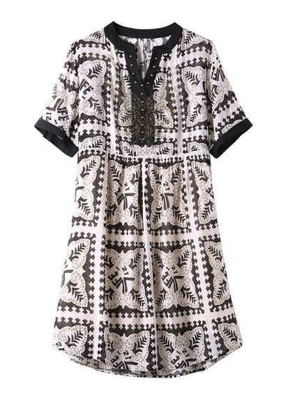 Black V Neck Print Vacation Chiffon Maxi Dresses Summer