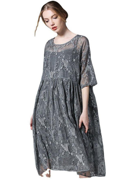 Black Wrinkled Hollow Out Summer Dress