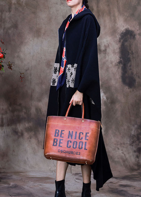 Black Hooded Cloak Sleeves Asymmetrical Design Winter Coat