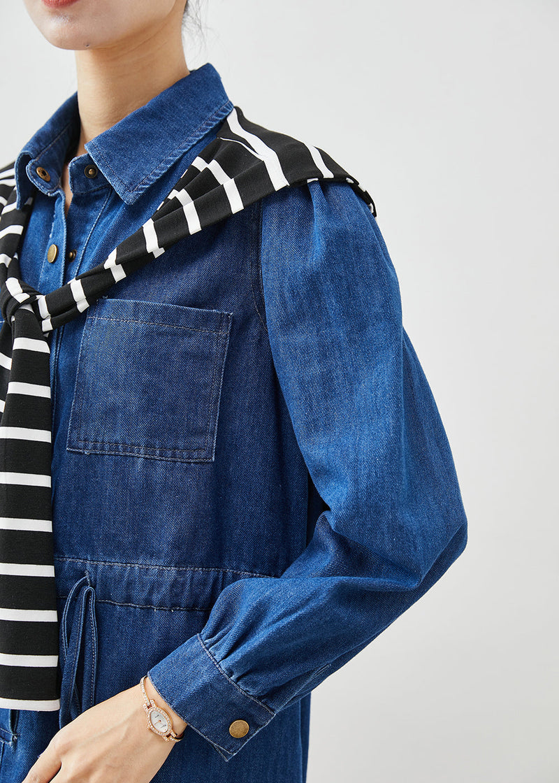 Blue Cinched Give Shawl Denim Long Dress Fall