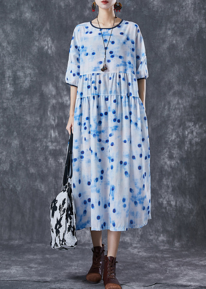 Blue Dot Oversized Patchwork Linen Maxi Dresses Summer