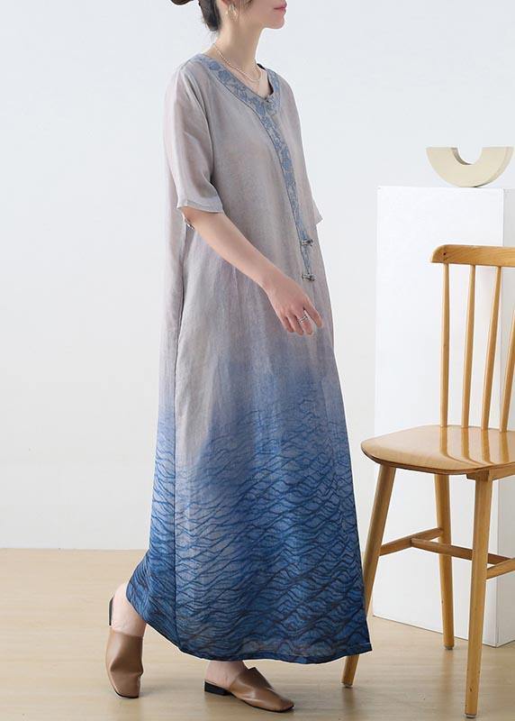 The Peaceful Ocean Linen Dress Gradient Blue Summer Party Dress
