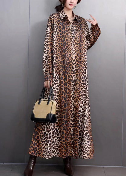 Blue Leopard Peter Pan Collar Maxi Shirts Dress Spring